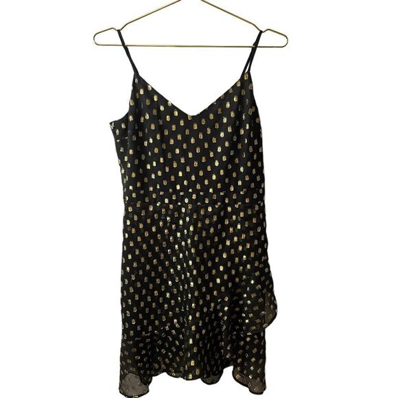 Banana Republic Strappy Ruffle Metallic Dot Mini Dress in Black & Gold Size 6 - Picture 4 of 11